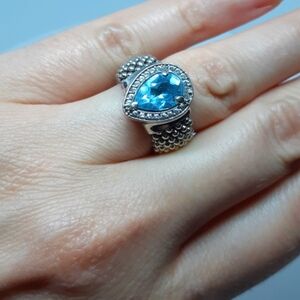 D'landi Sterling Silver Blue Topaz and Diamond Ring